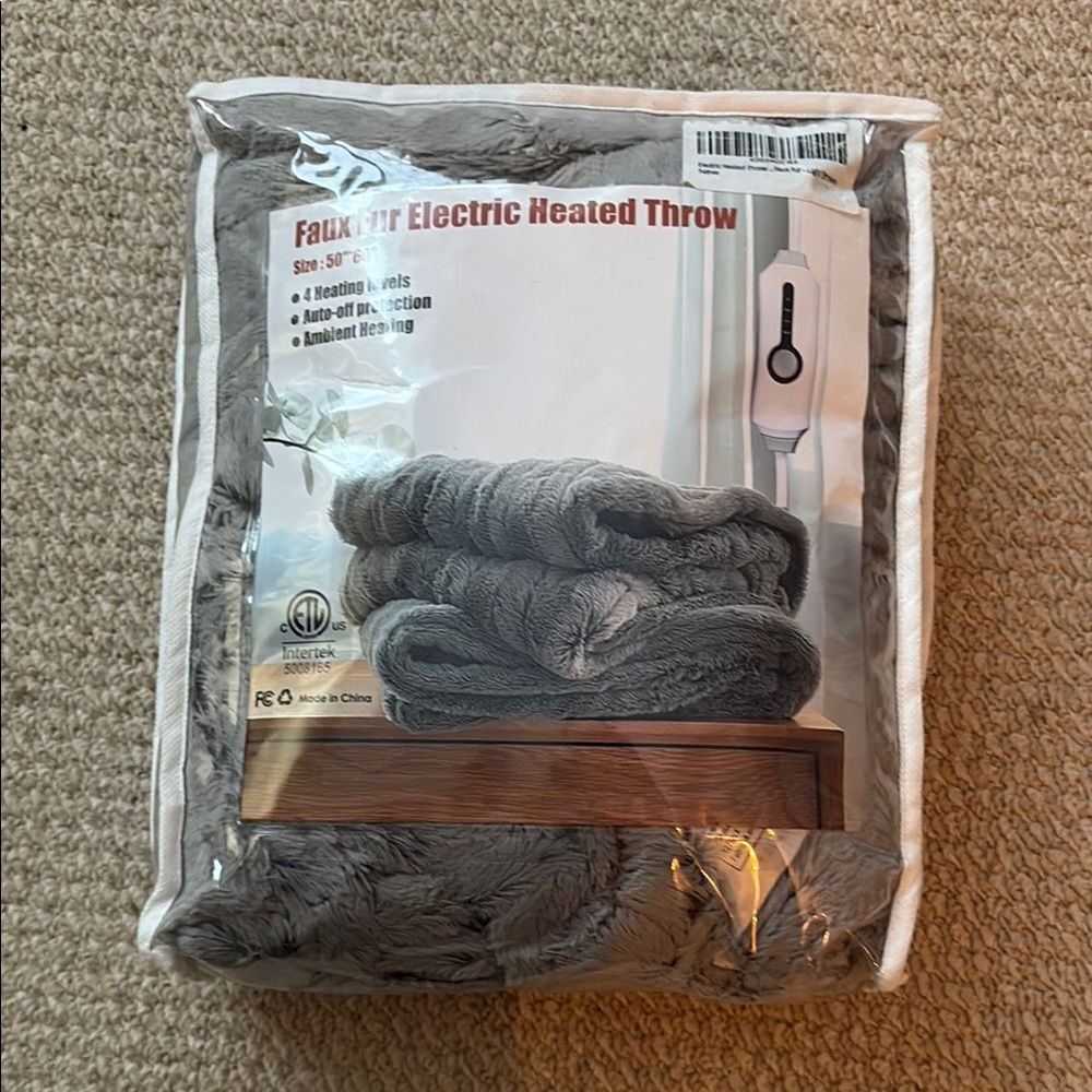 Faux Fur Electric Heated Throw - Gray